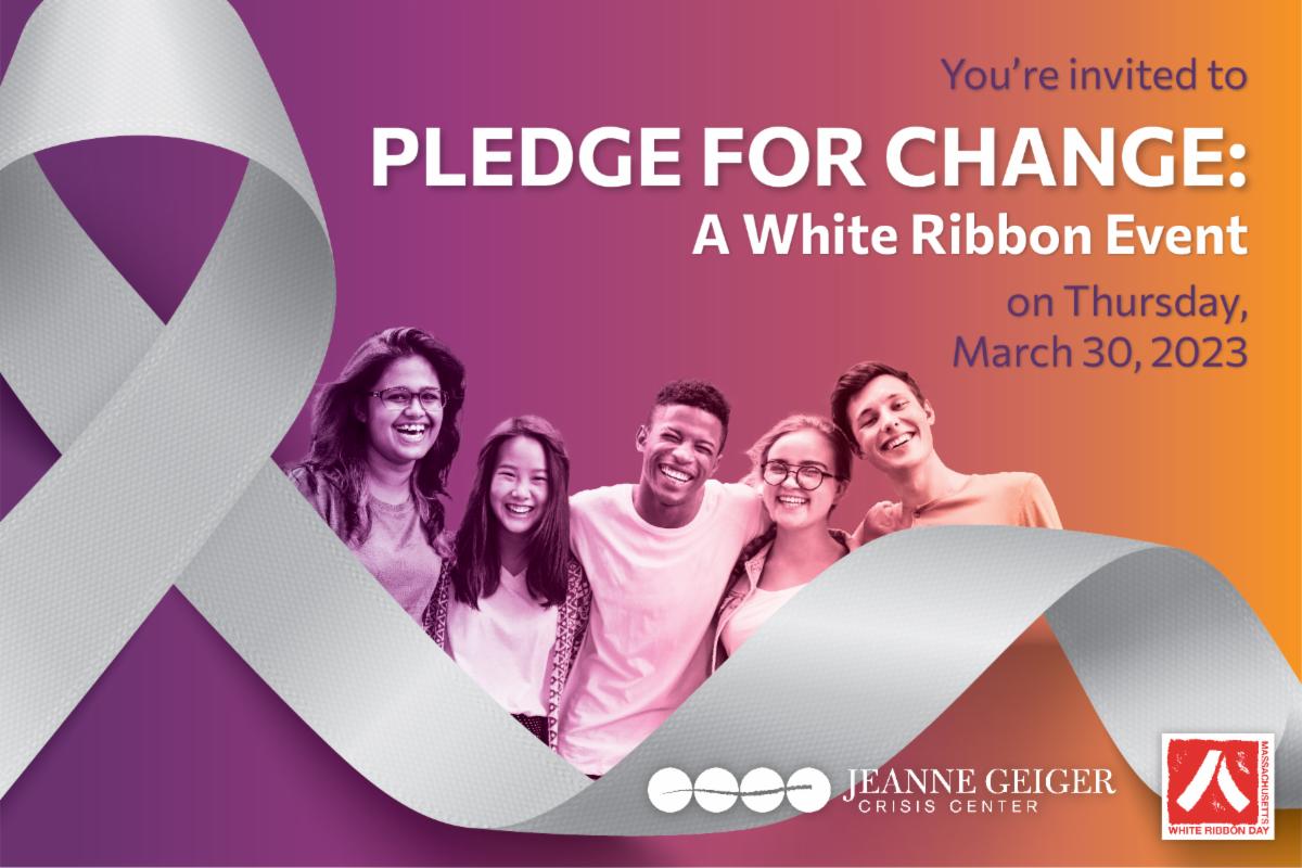 You're invited to Pledge for Change: A White Ribbon Event on March 30, 2023 with JGCC and WRD logo